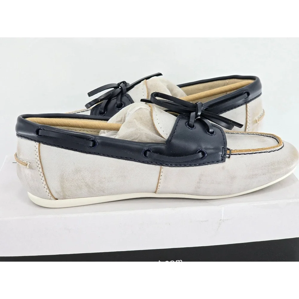 Nine West Yacht Boat Shoes Womens 7 White Navy Leather Moccasins - New